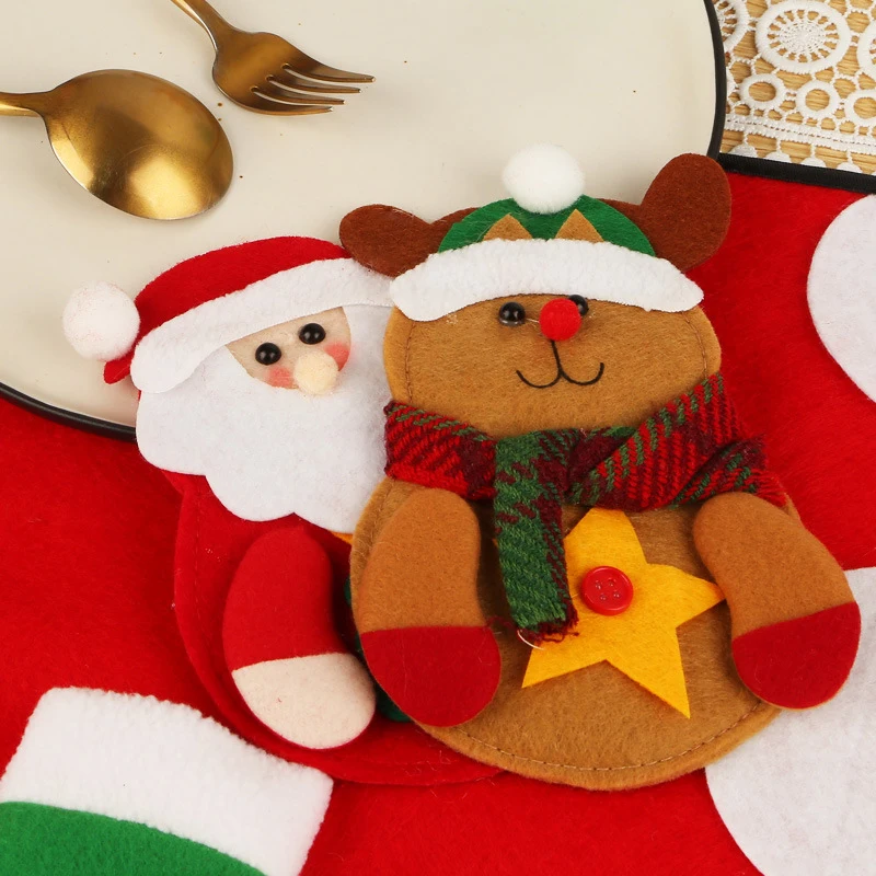 Santa Pocket Fork Knife Cutlery Holder Bag Christmas Snowman Elk Home Party Table Dinner New Year Decoration | Дом и сад