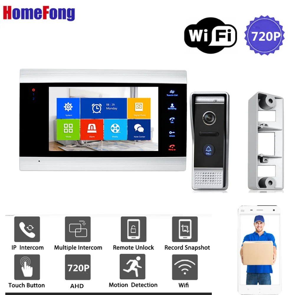 Without SD Card Homefong WIfi видео домофон видеодомофон AHD720P запись движения широкий угол звонок кольцо безопасности домашняя система контроля доступа - Цвет: Without SD Card