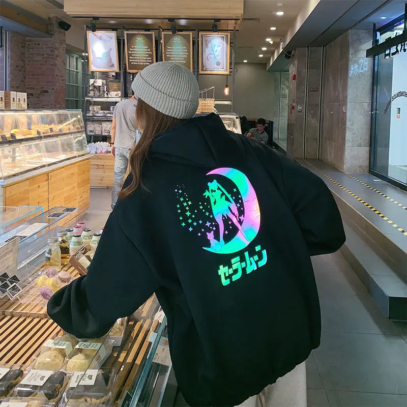 

Hoodies Autumn Letter Print Women Reflective Hoodies Sweatshirts Casual Loose Long Sleeve Tracksuit hoodies Women White Tops Hot