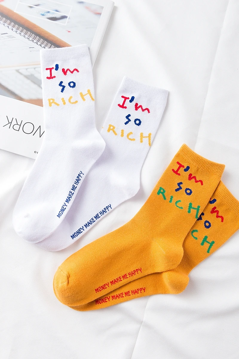 Творческие буквы I'm so rich Man &amp Women скейтборд хлопок Смешные Повседневные носки sox