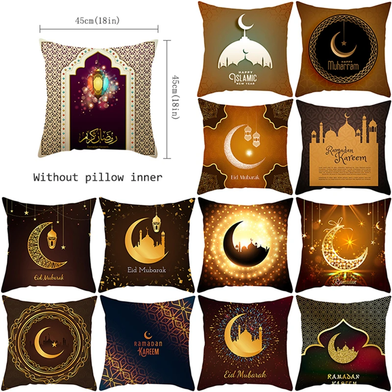 

Fuwatacchi Ramadan Kareem Crescent Pillow Cover Happy Muharram Cushion Covers Moon Printed Pillowcases for Home Sofa Decorations