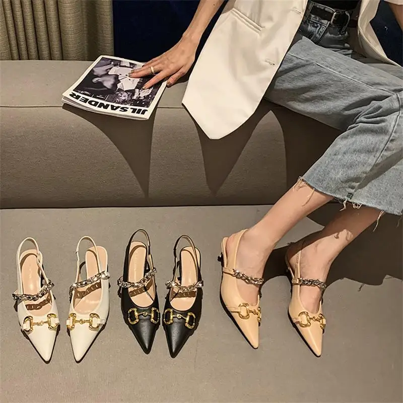 

Baotou Sandals Women's Stiletto Heel 2021 New Summer Pointed Mid-Heel Shallow Mouth Sandals Lazy Shoes Horsebit Women's Shoes