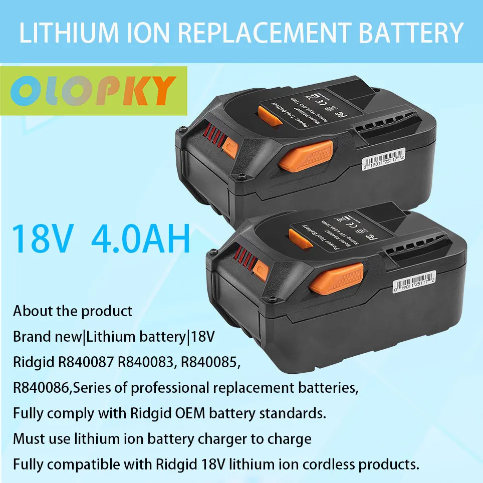 20212 packs of 18V 4.0Ah lithium ion replacement battery compatible with RIDGID R840087 R840083 R840086 drill | Электроника