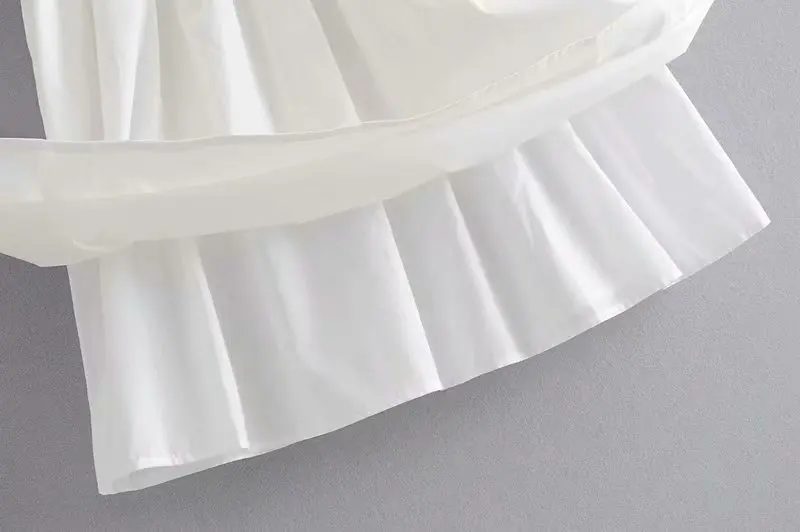 

Toppies White Cotton A-line Mini Dress Summer Dresses Short Lantern Sleeve Slim Waist V-Neck Blouses