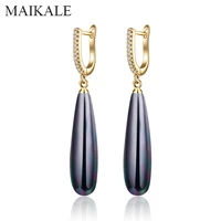 maikale luxury black red gold pearl earrings for women zirconia cz long drop earrings wedding party jewelry fashion gifts