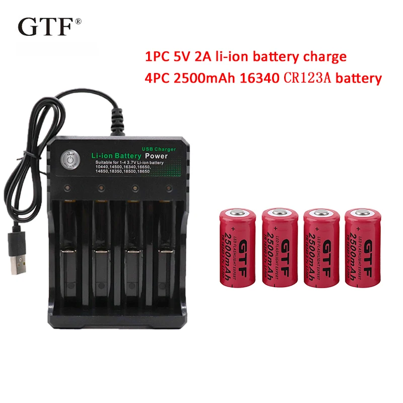 4 шт 3 7 V 2500mah 16340 Батарея CR123A Li Ion Перезаряжаемые Батарейки + 1 шт. перезаряжаемый