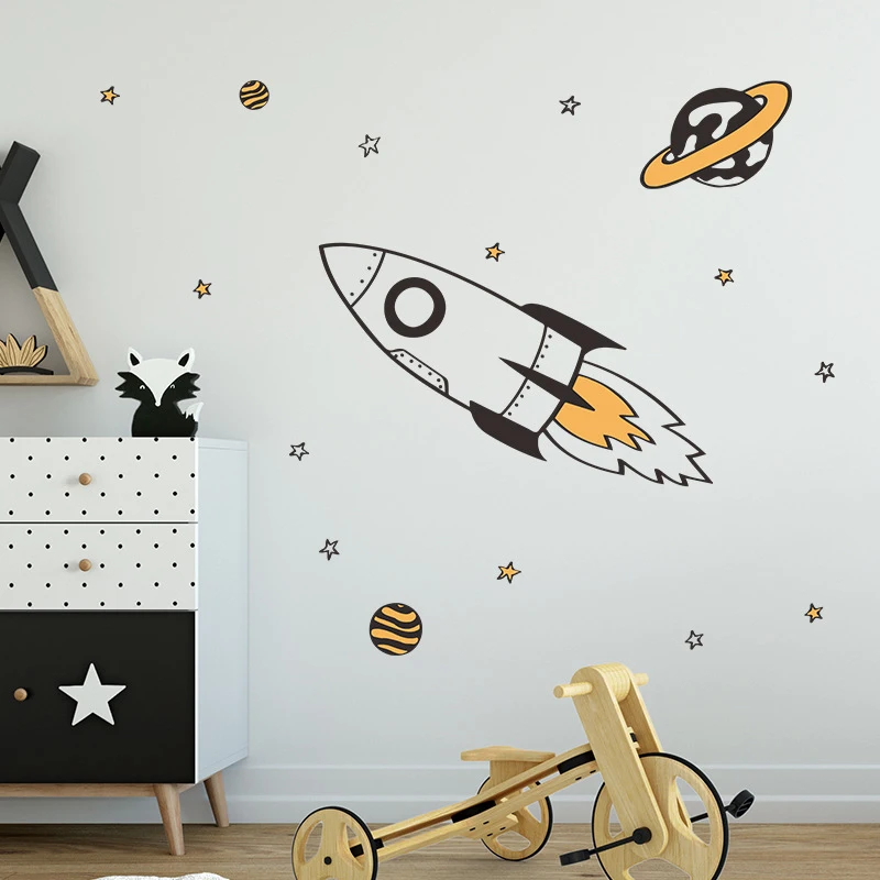 Zollor Rocket Planet DIY настенные стикеры Экологичные ПВХ украшения для детской комнаты