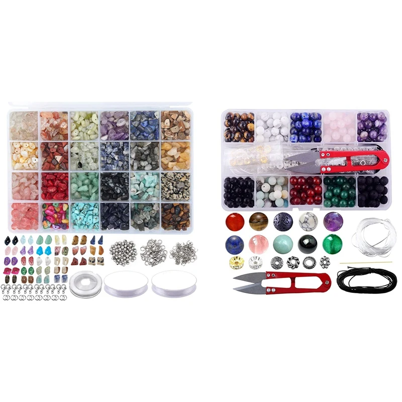 

Gem Bead Box Set 240 Round Loose Stones Natural Amethyst with 1323Pcs Irregular Gemstone Beads Kit