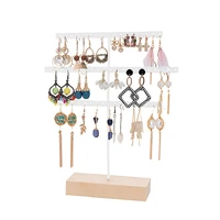 3 layer earring organizer jewelry holder stand ear stud display rack rustic wooden base tray for bracelet necklace ring