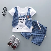 summer new gentleman version 1 4 years old baby suit cartoon plaid short sleeved shorts childrens two piece fashion set postage