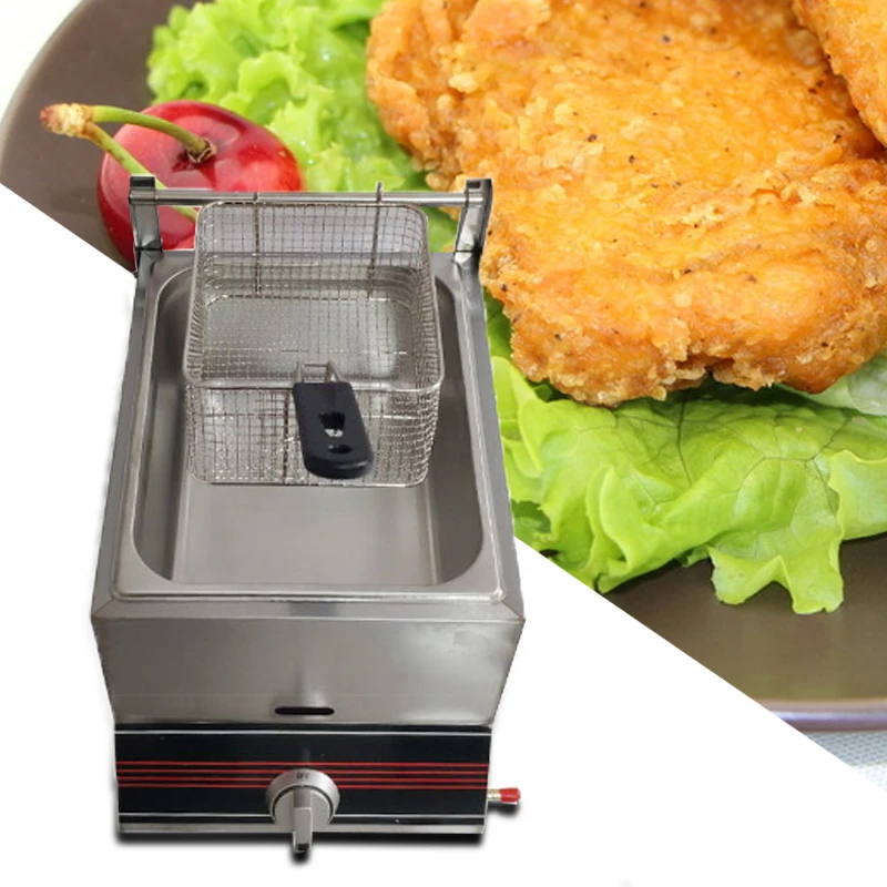 8L single cylinder fryer commercial stainless steel gas fried multi-function oven french fries fried chicken deep fryer