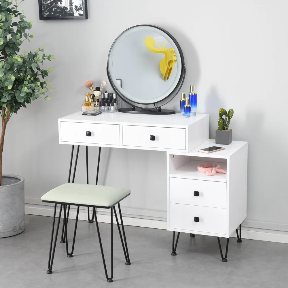 

Bedroom iron dresser solid wood makeup desk storage cabinet white