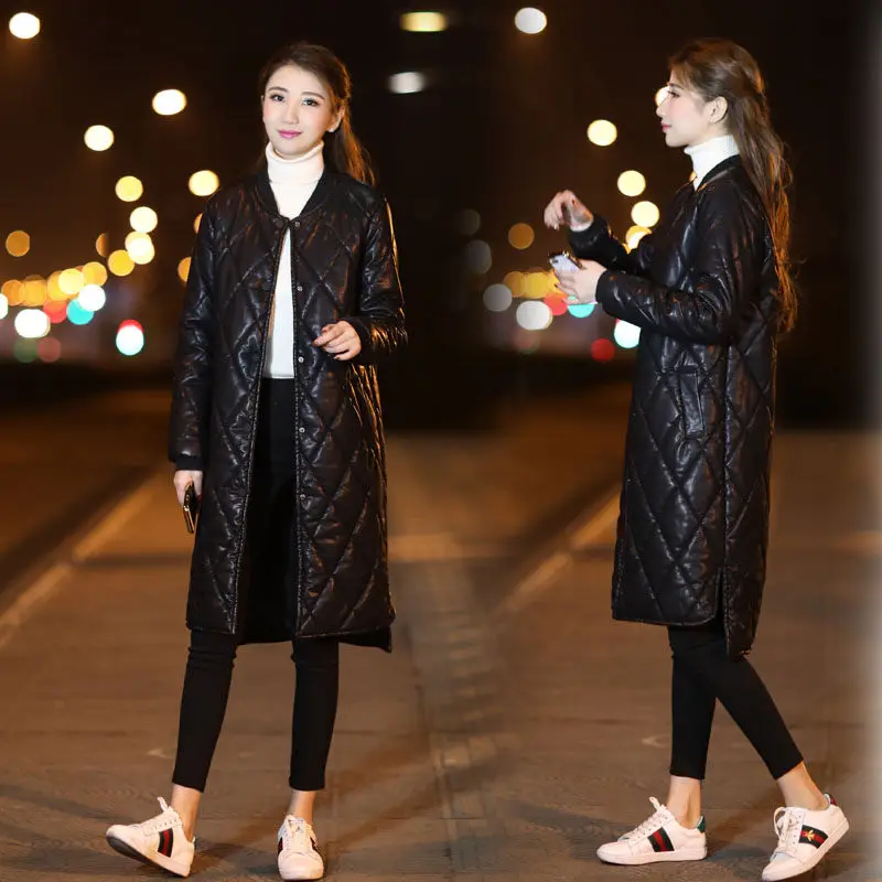 Pu Leather Jacket Cotton Coat Female Long/Short 2019 Winter Korean Fashion Loose Clothing Cotton Parka Outwear f1553