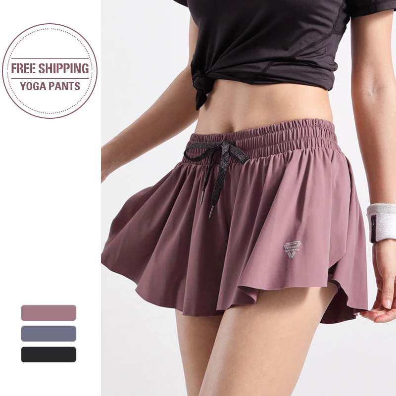 Для женщин Высокий эластичный Бег Шорты анти светильник два слоя тренировки