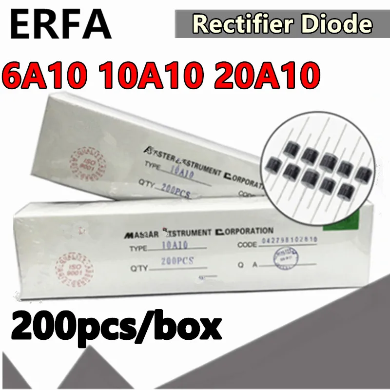 

200pcs/Box 6A10 10A10 20A10 Rectifier Diode 6A 10A 20A 1000V R-6