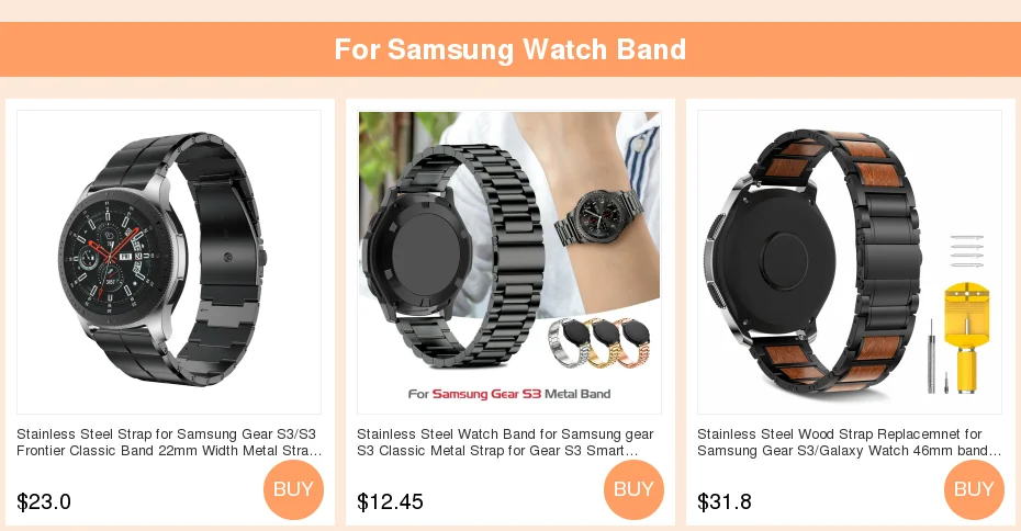 Ремешок для часов из нержавеющей стали для samsung gear S3 классический металлический ремешок для gear S3 Смарт-часы 3 звеньев ремешок для часов с регулировочным инструментом
