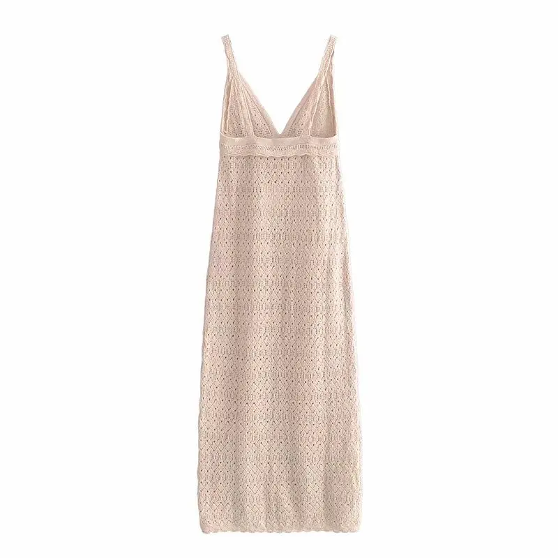 

ZA 2021 Summer Hollow Out Knitted Dress Women Sleeveless Office Elegant Lady Dresses Fashion V-neck Woman Fit Mini Dress