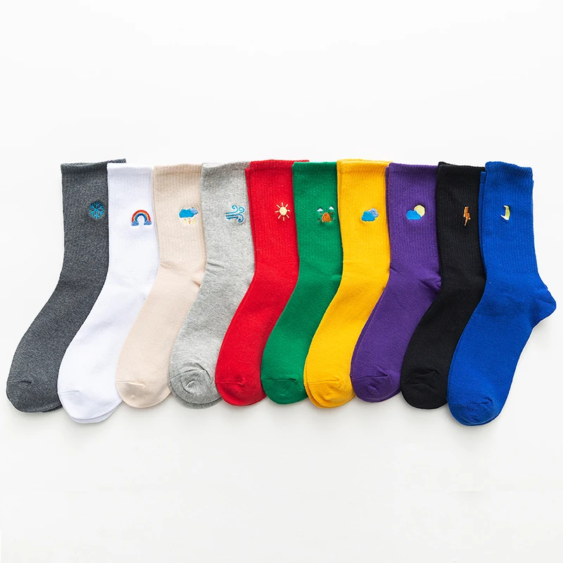 Женские хлопковые носки с вышивкой погода всесезонные Повседневные без пятки