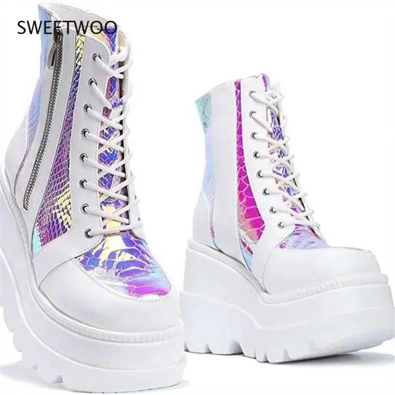 

Fashion Female Platform Increase Boots Classic Wedges Ankle Boots Women 2021 Zipper Booties 35-43