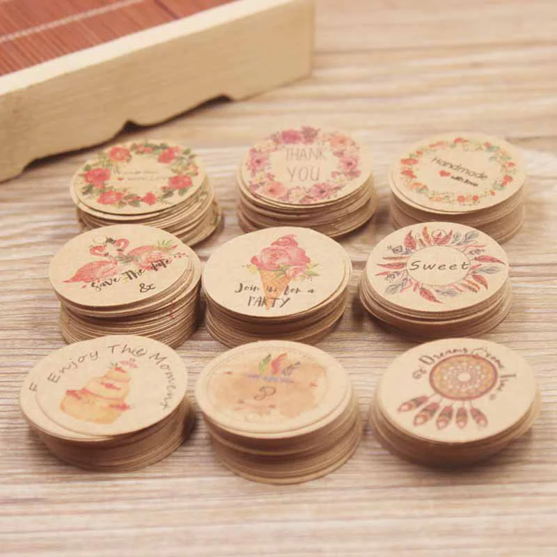 

100pcs/lot 3cm Thank You Gifts Tags Kraft Paper Label Tags Gift Card For Baby Shower Birthday Wedding Party Decoration