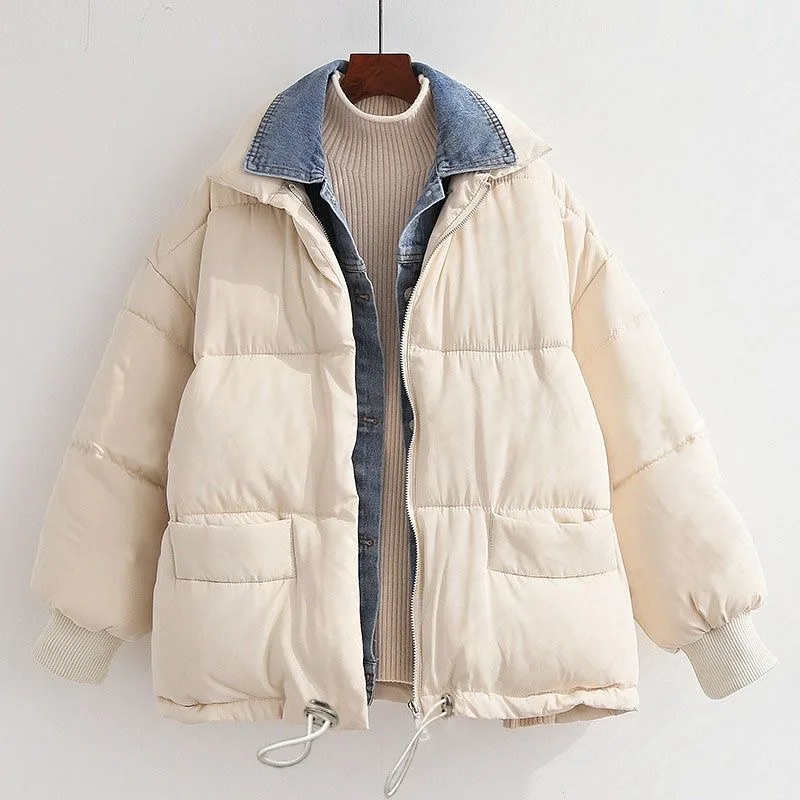 

Luxury Designer Brand Zipper Parka for Women Fashion short Cotton-padded Jacket Warm Winter Jacket Women Solid Winter