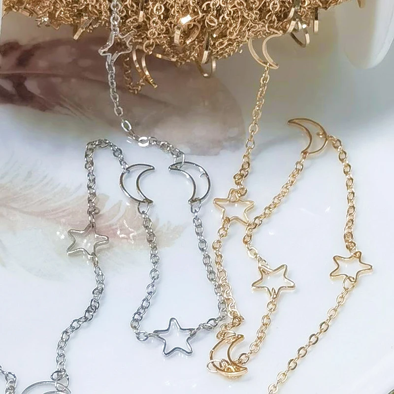 

1meter Necklace Chain KC Gold Silver Star Moon Chains Metal Copper Chains for Bracelet Jewelry Making Components Craft DIY