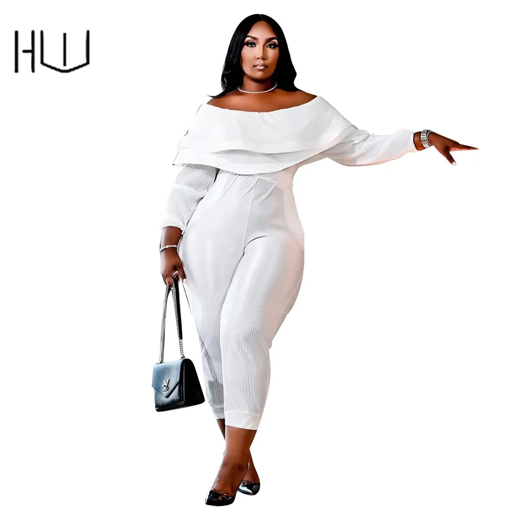 

Loose Lotus Leaf Lace One-shoulder High-quality Pit Strip Jumpsuits Ruffles Pockets Stretchy Rompers Casual One Piece Overalls