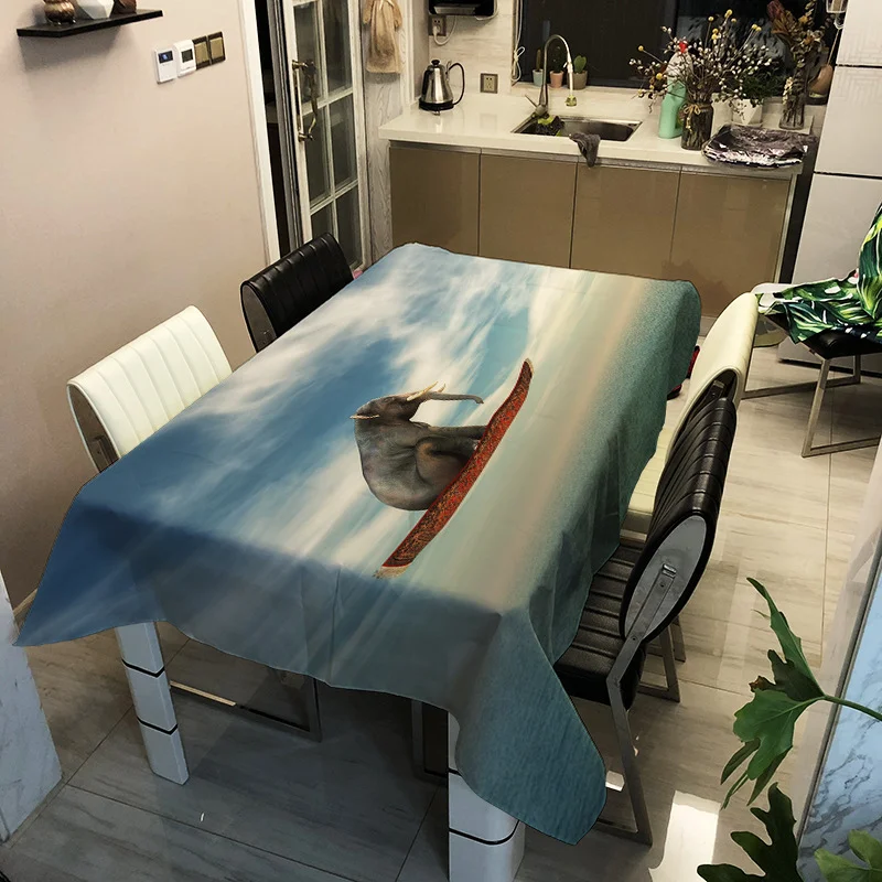 

Home decorative elephant pattern printing washable tablecloth