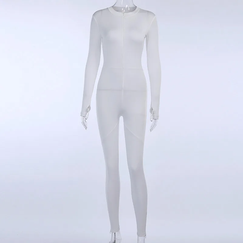 2020 Модные женские облегающие комбинезоны с длинным рукавом на молнии