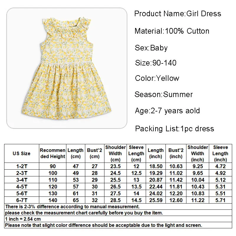 

2020 New Girl Dress Floral Sleeveless Ruffle Yellow Dress Lemon Print Kids Clothes Fashion Cute Toddler Baby Princess Dresses
