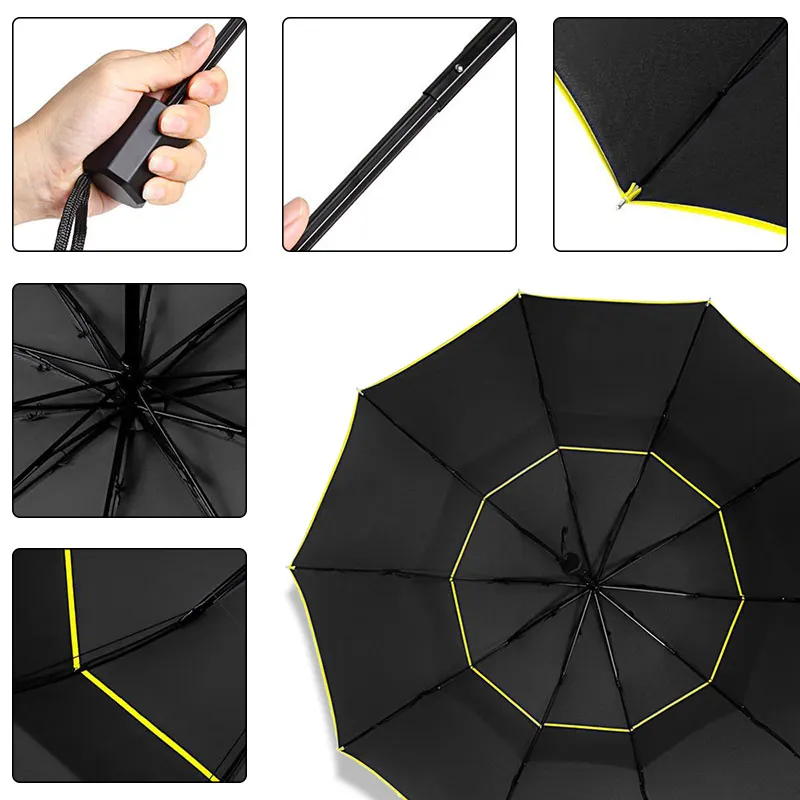 130cm Large Umbrella Men Rain Woman 3Folding Portable Double Layer Outdoor Paraguas Strong Windproof Business For Umbrellas - купить по