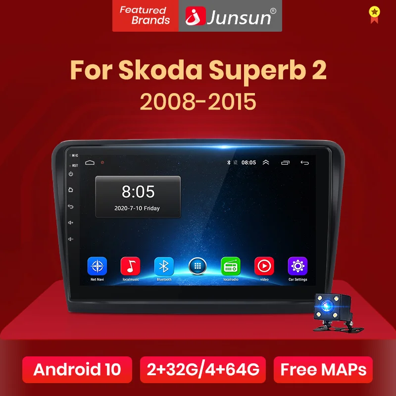 Автомагнитола Junsun V1 2 + 32 ГБ Android 10 0 RDS для Skoda Superb 2008-2015 мультимедийный видеоплеер