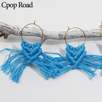 cpop fashion handmade weave macrame tassel earrings ethnic blue cotton pendant dangle earrings bridesmaid jewelry accessories