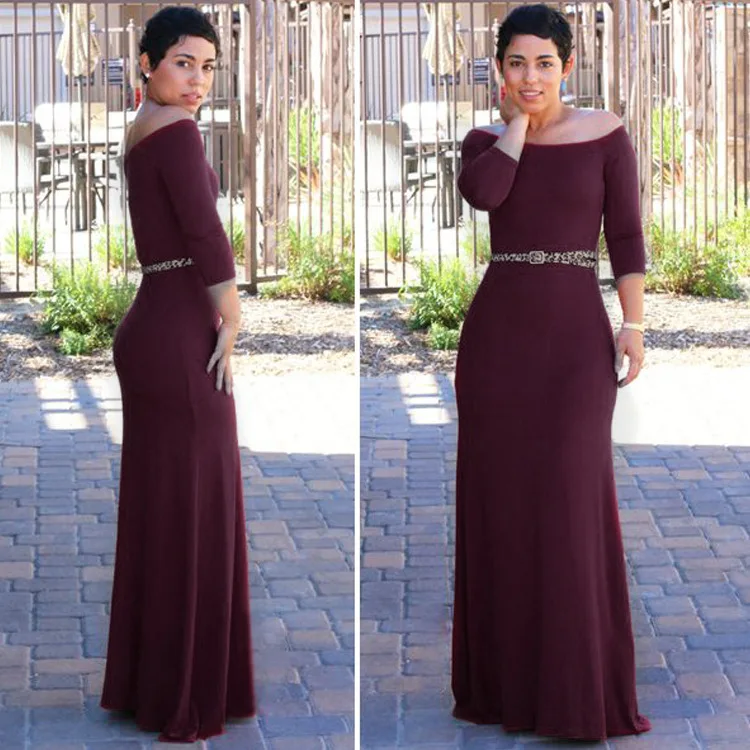 

Off shoulder 3 / 4 sleeve high waist long dress dress