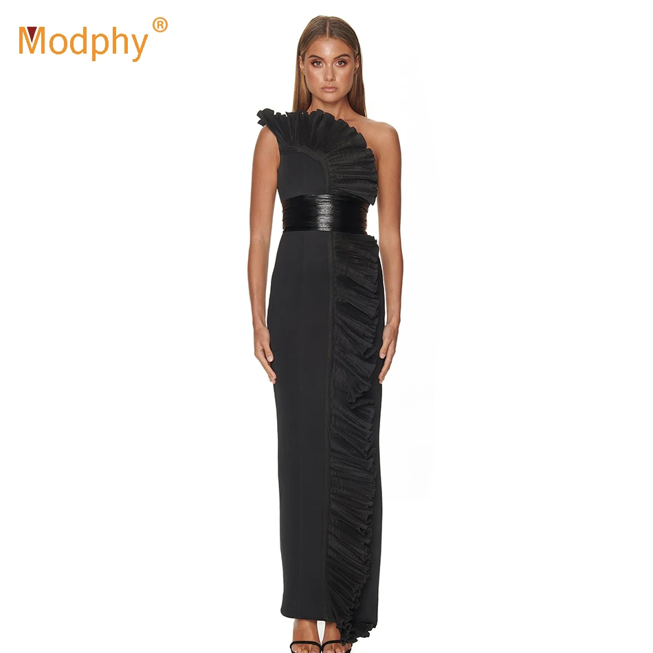 Элегантное женское гофрированное Бандажное длинное платье сексуальное черное
