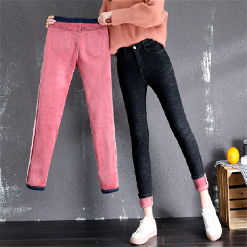 2020 зимние черные вельветовые джинсы женские штаны с высокой талией термо