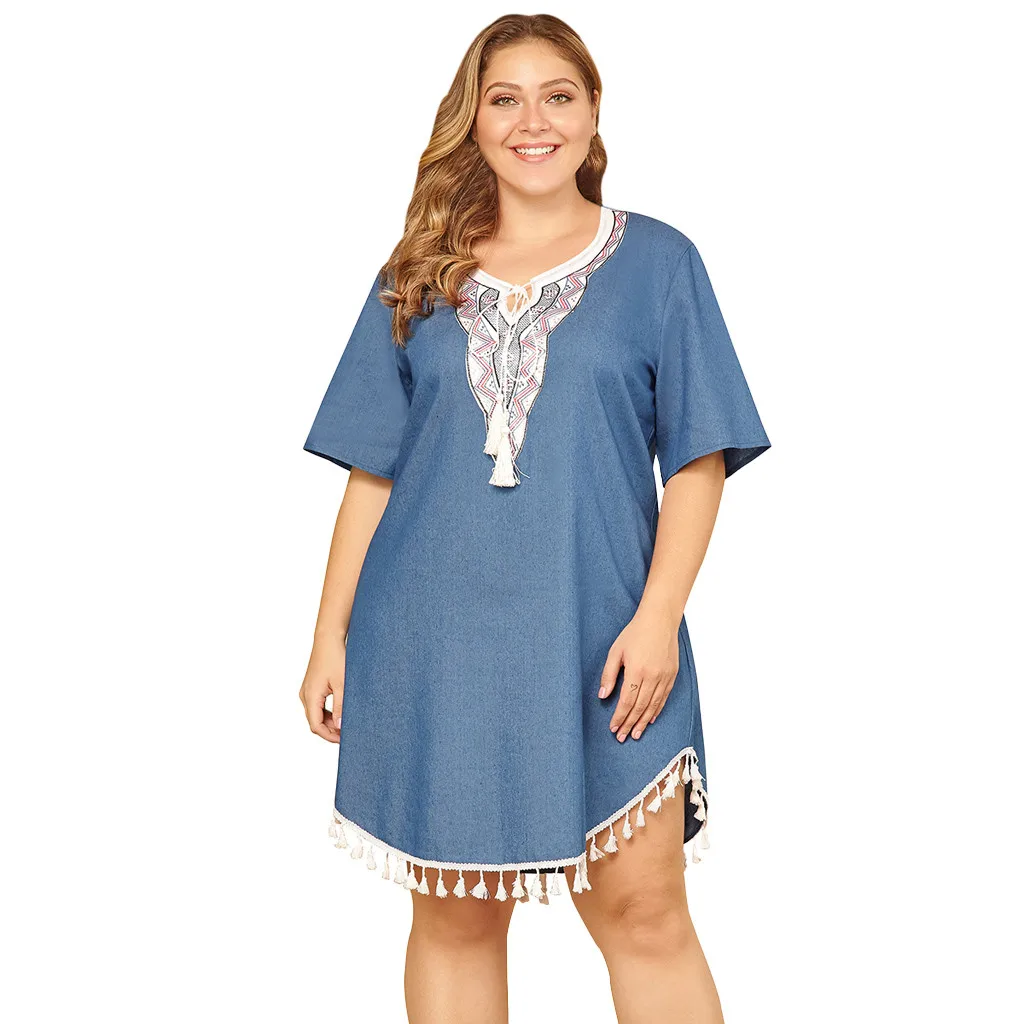 Женское джинсовое Платье До Колена JAYCOSIN Повседневное платье размера плюс 3xl с