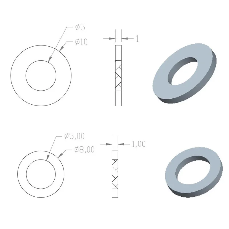 20 шт./лот 10x5x1 мм/8x5x1 мм/6x5x1 мм/6,5x5x1 мм Слот плоская шайба точные прокладки для V-slot линейные рельсы, v-образными пазами колеса