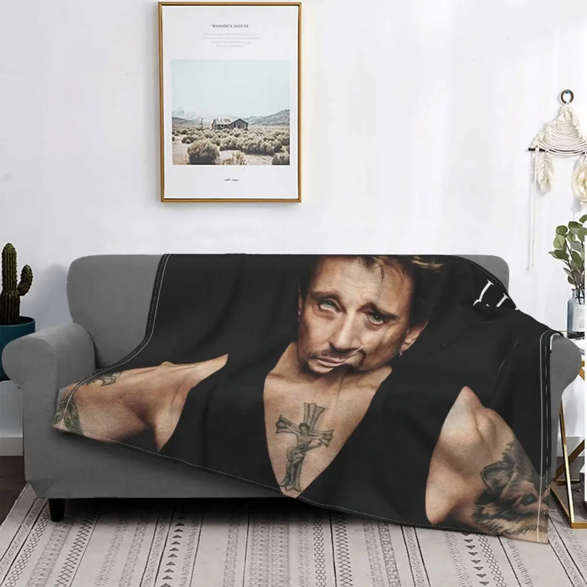 

Modische Johnny Hallyday Decke Fleece Gedruckt Tragbare Leichte Dünne Werfen Decken für Bett Büro Teppich Stück