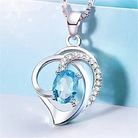 trendy necklace 925 silver jewelry with sapphire zircon gemstone heart shape pendant ornaments for women wedding promise party