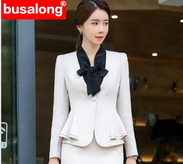 blazer only Осенний Fmasuth элегантный костюм с рюшами для офиса, костюм с юбкой, Осенний блейзер с длинными рукавами, куртка+ юбка, 2 предмета, Женский костюм с юбкой для работы - Цвет: blazer only