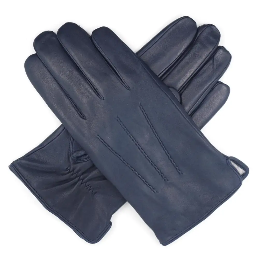 Navy(cashmere) Harssidanzar Мужские Роскошные итальянские кожаные перчатки из овчины винтажные обработанные кашемировые шерстяные с подкладкой - Цвет: Navy(cashmere)