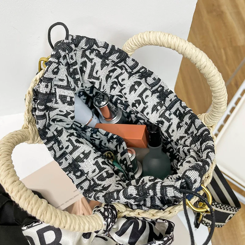 

Fashion Drawstring Ladies Shoulder Bag Women bow Cross-body Shoulder Bag Straw weaving Women Hand Bag designer bag luxury bags
