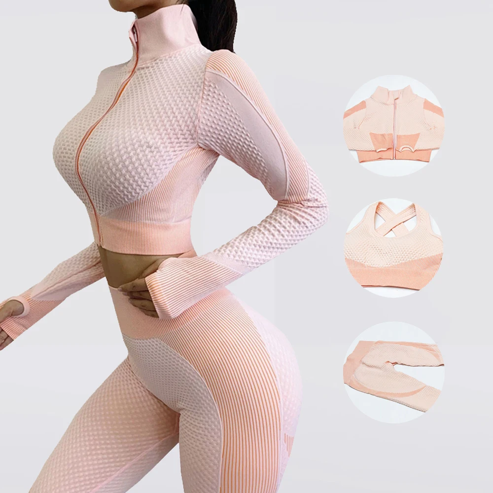 

Seamless Yoga Set Tracksuit Women Long Sleeve Zipper Sportwear Gym Leggings Sport Fitness Clothing Workout Clothes For Women