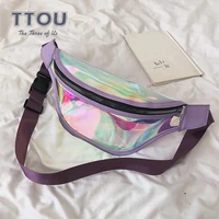ttou fashion transparent waist bag women laser waterproof luxury punk holographic fanny pack leisure waist pack for girls
