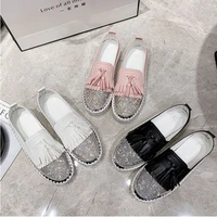 thick soled lazy shoes summer new casual womens shoes color matching rhinestone tassels large size 43 single shoes