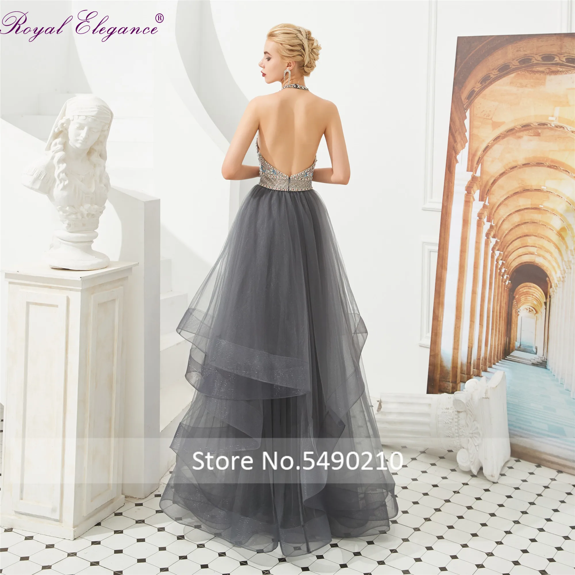 Королевское элегантное вечернее платье без рукавов с лямкой на шее