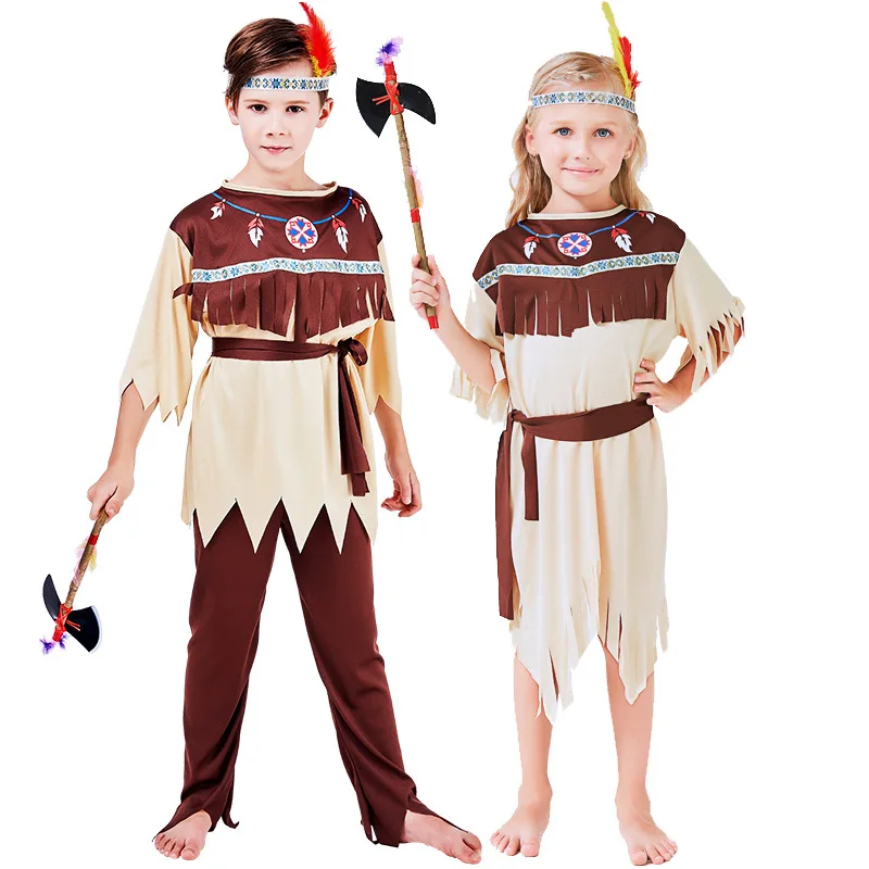 Детская одежда на Хеллоуин Аборигенов индийский первобытного человека вечерние