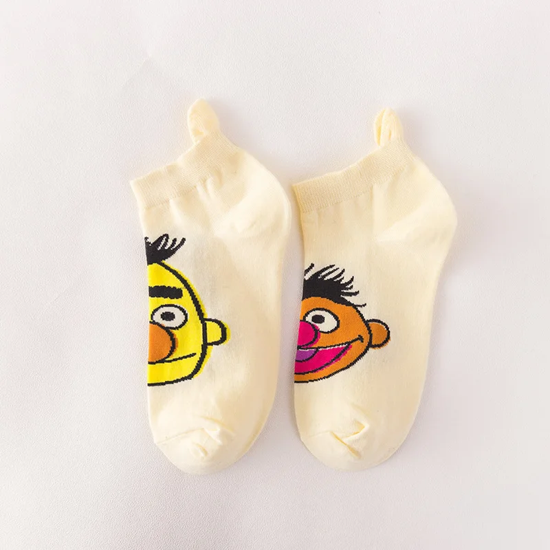 Harakuju women cute cartoon individuality short socks unisex funny hipster Christmas Halloween gift socks - Цвет: Asymmetrical White