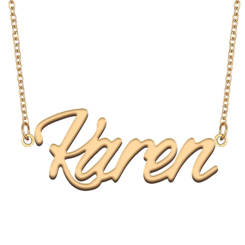 

Karen Nameplate Necklace for Women Stainless Steel Jewelry Gold Plated Name Chain Pendant Femme Mothers Girlfriend Gift